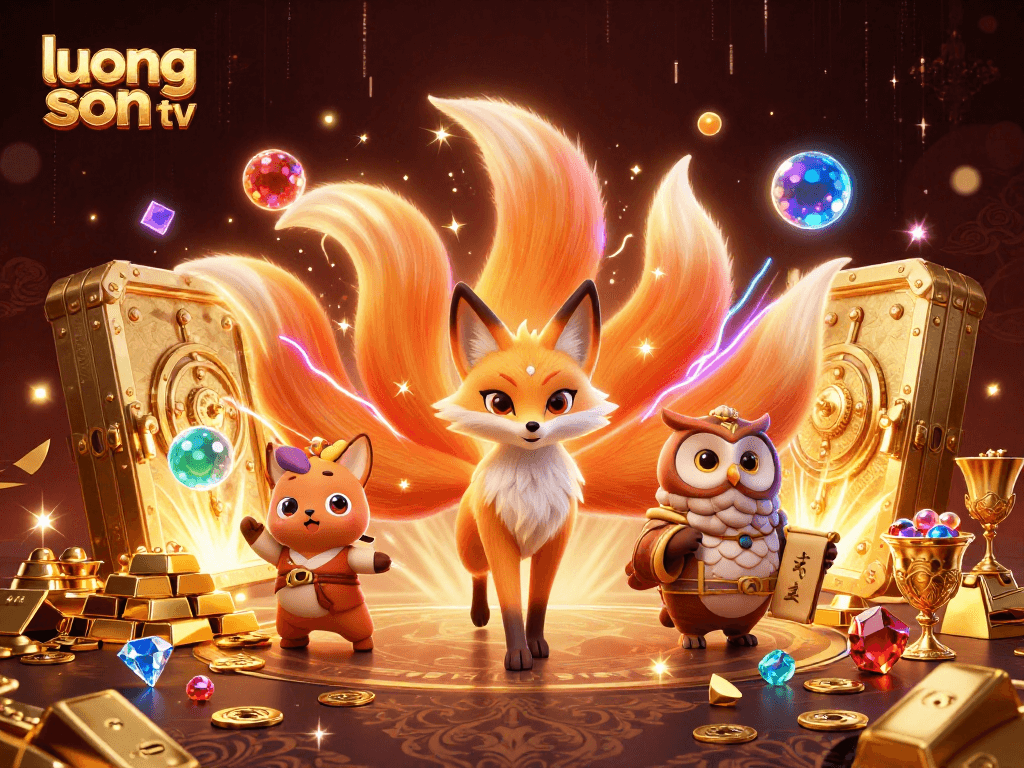Experience thrilling moments with luong son tv in vibrant 3D illustration featuring magical characters and treasure.
