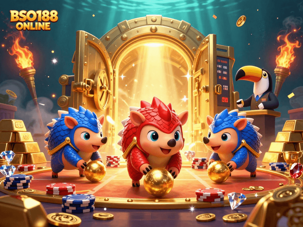 Experience thrilling gameplay with BSO188 ONLINE as rival pangolins clash over poker chips.