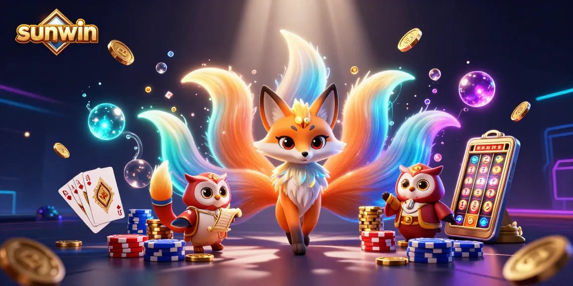 Engage in thrilling gameplay with sunwin, featuring vibrant spirit characters, fortune elements, and iconic casino symbols.