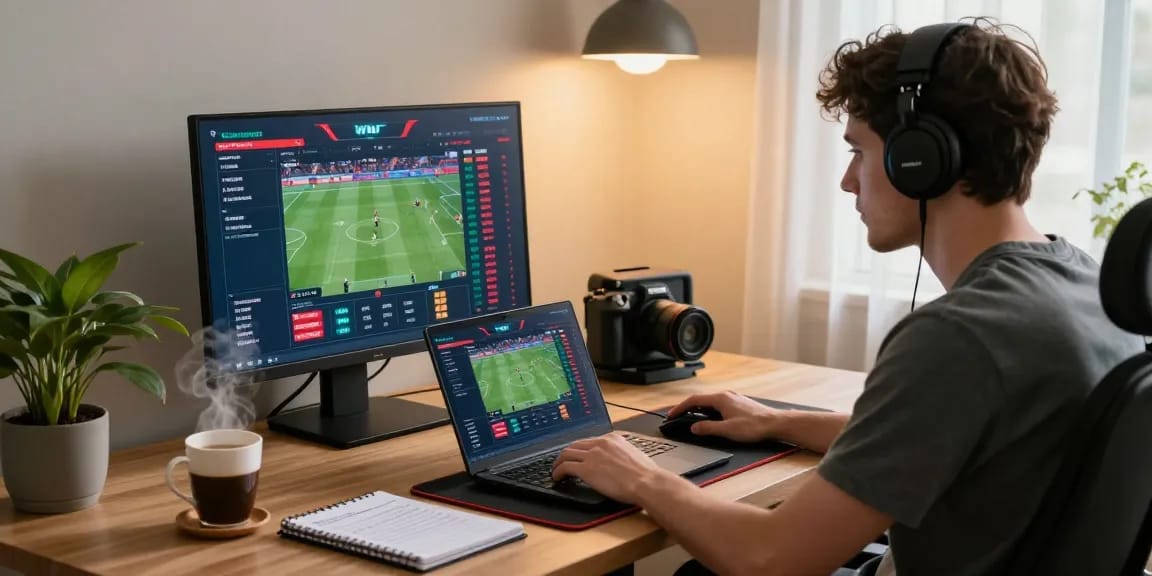 Focused user at Trang chủ sv88 placing bets online in a modern office.