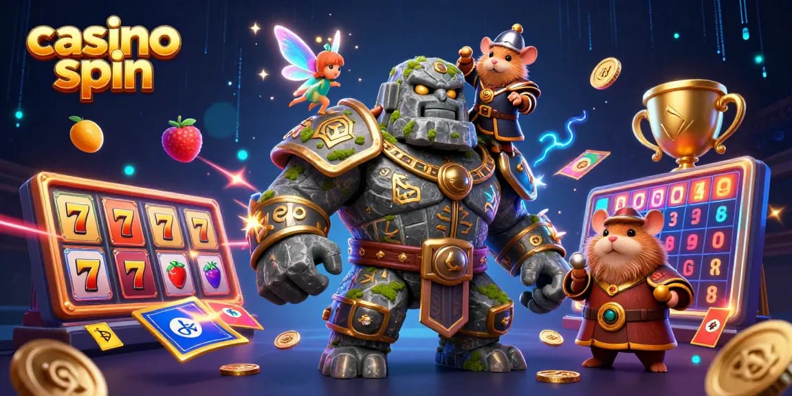 Experience thrilling casino spin excitement with a mystical golem and a brave hamster knight!