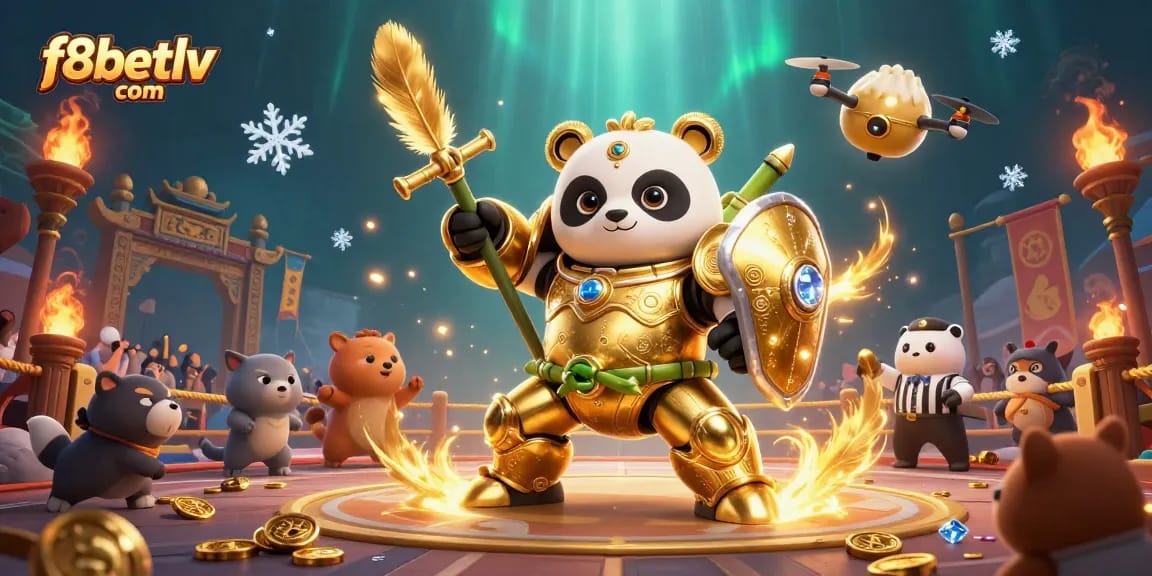 Experience thrilling moments at f8betlv com with an extraordinary 3D panda and robotic battle scene.