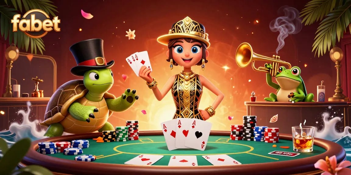 Engage in thrilling poker action at fabet with vibrant characters amid a dynamic speakeasy scene.