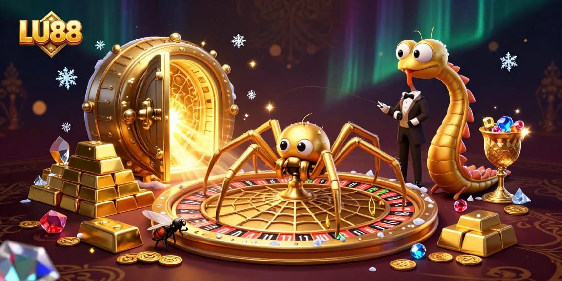 LU88 engages players with vibrant 3D casino action featuring a golden spider and fly.