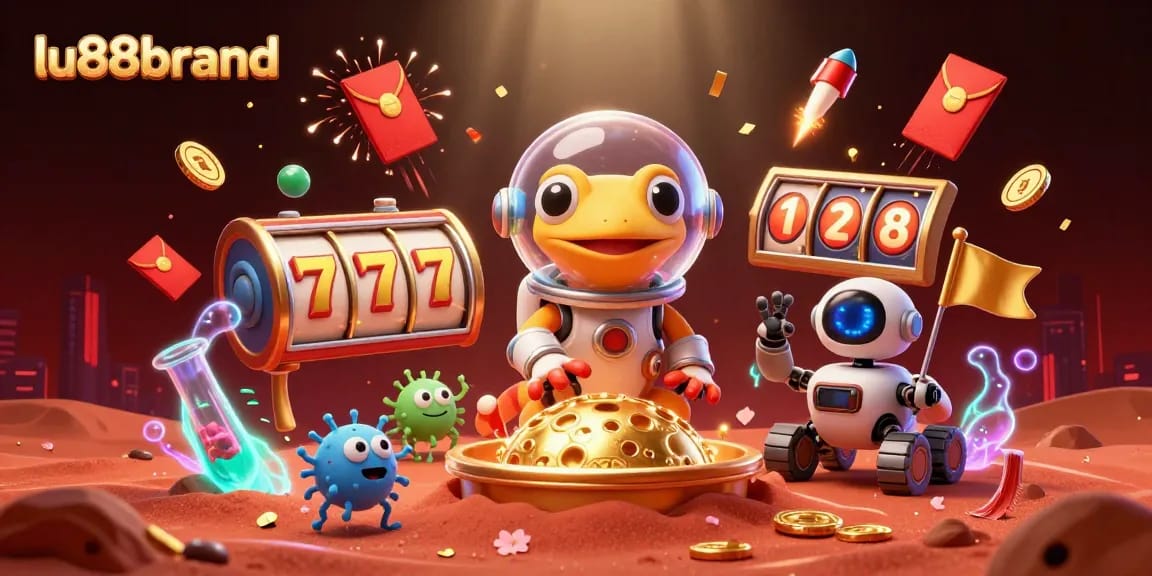 Experience the thrilling casino adventure of lu88brand with a Martian gecko discovering jackpots and bonuses.