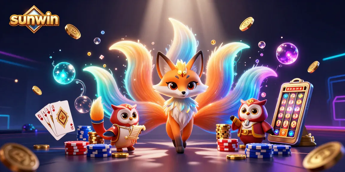 Engage in thrilling gameplay with sunwin, featuring vibrant spirit characters, fortune elements, and iconic casino symbols.