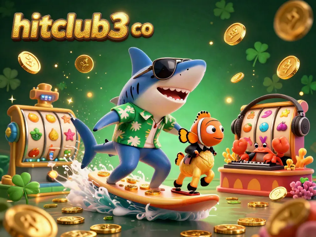 Experience the thrill of hitclub3 co with a vibrant 3D illustration of characters enjoying casino games surrounded by slot reels and golden coins.
