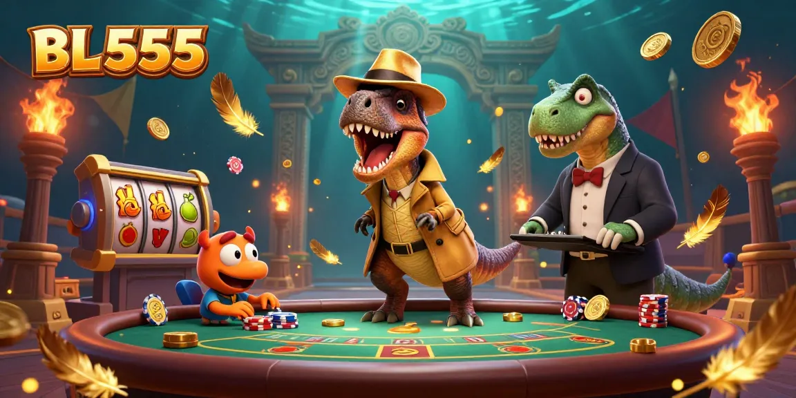 Engage in thrilling casino gameplay at BL 555 as reptilian characters navigate the blackjack table.