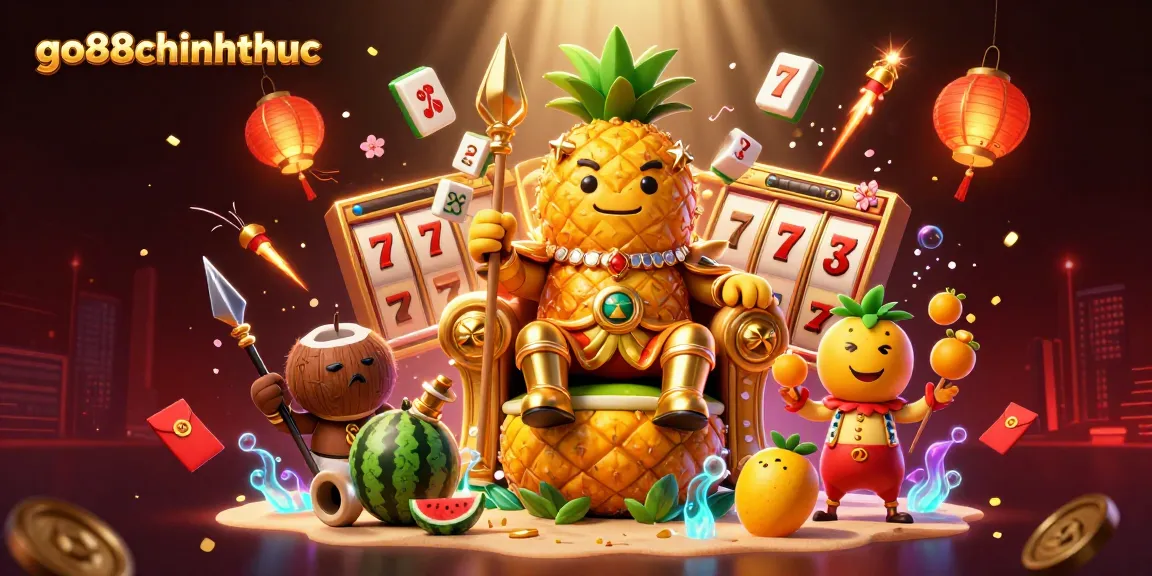 Engage with go88chinhthuc in this 3D casino illustration, showcasing vibrant characters and slot elements.
