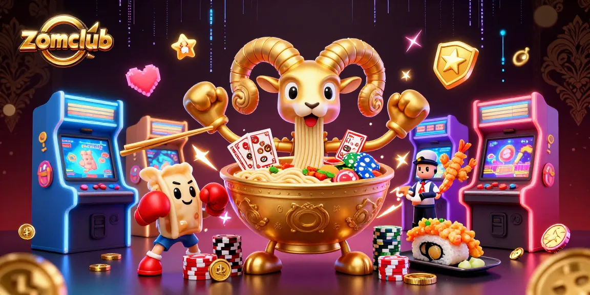 Zomclub entertains players with a vibrant 3D scene of casino-themed characters and dynamic gaming elements.