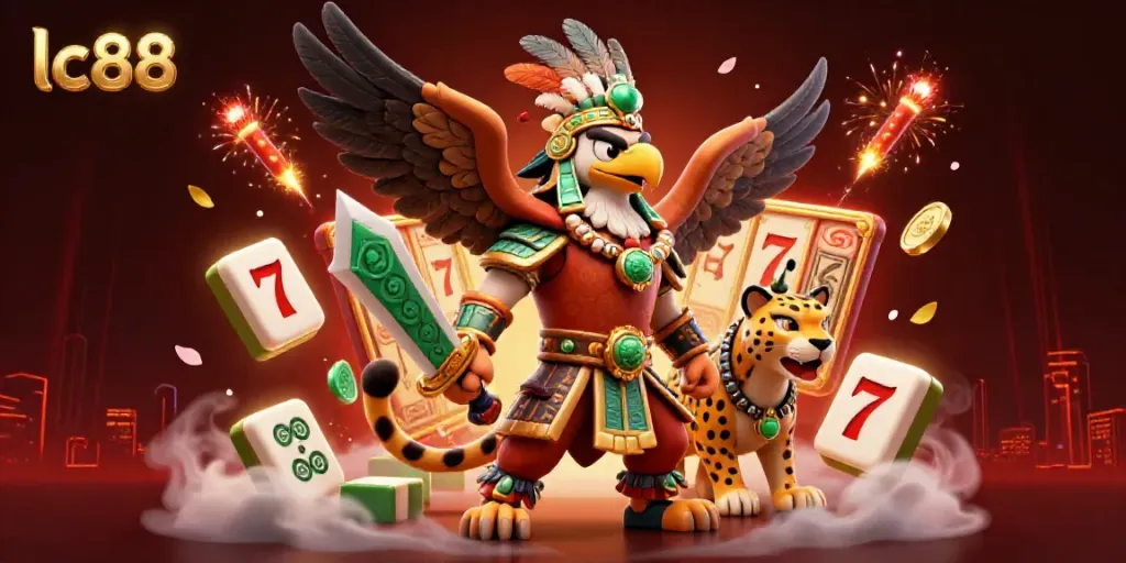 Experience thrilling gameplay at lc88 with vibrant characters and exciting slot reels in this 3D illustration.