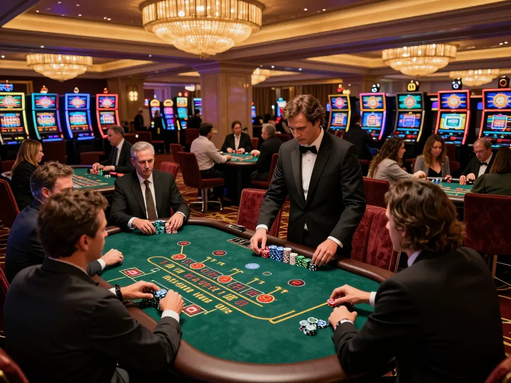Engaging gameplay at https://lv88.baby/ blackjack tables in a luxurious Vegas casino, showcasing excitement and strategy.