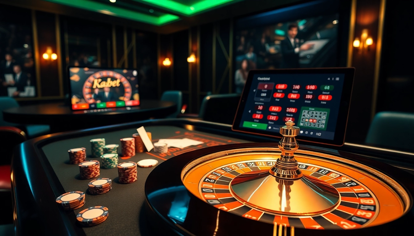 Experience the excitement of Nhà cái Zbet with poker chips and a roulette wheel in a luxurious casino setting.