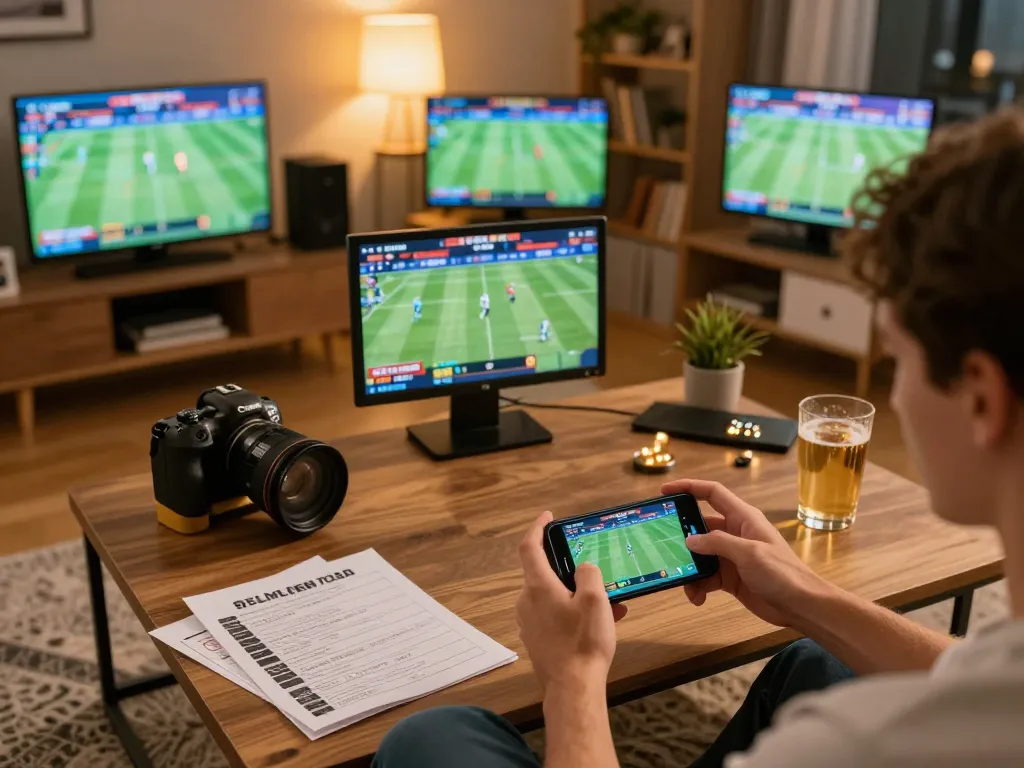 Engaging home sports betting moment with gg88 app on smartphone, displaying excitement and strategy.