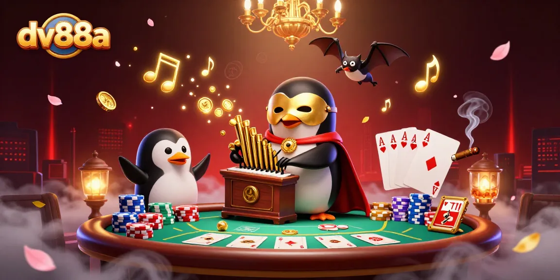 Dive into the thrilling world of dv88a as the phantom opera penguin plays for jackpots amidst an extravagant casino scene.