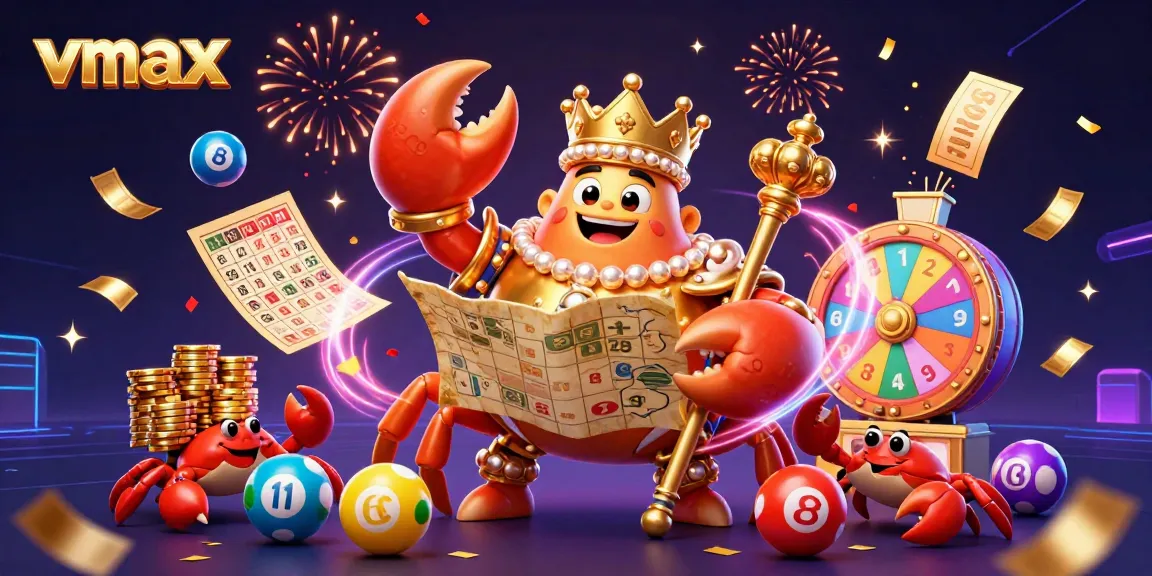Engage with vmax gaming excitement through a vibrant 3D casino illustration depicting a golden crab emperor.