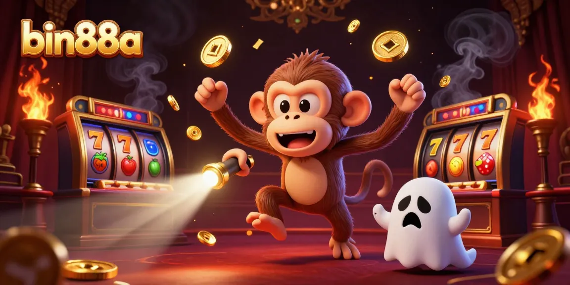 Engage with thrilling gameplay at bin88a, featuring a lively poltergeist juggling casino treasures.