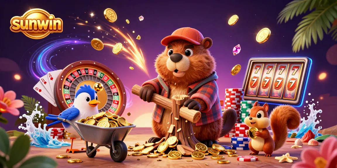 Experience thrilling gameplay with sunwin as beaver, bird, and squirrel celebrate wins.