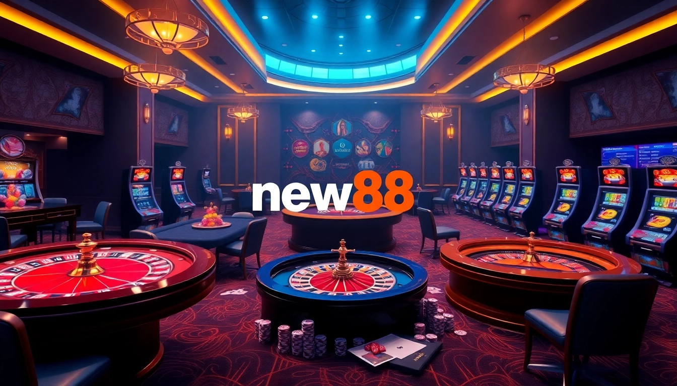 Experience the excitement of new88 with engaging online casino visuals, including tables and games.