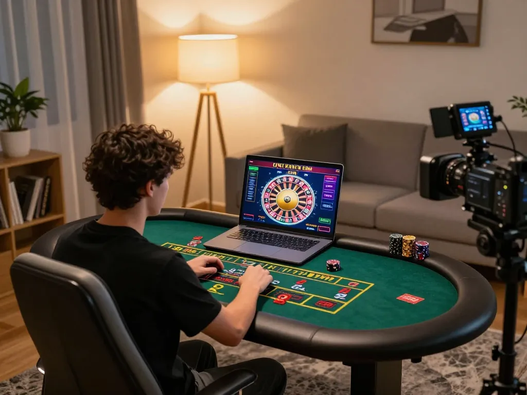 Experience online gaming excitement with https://va88.now/ as a player engages with live dealer games in a cozy home setting.