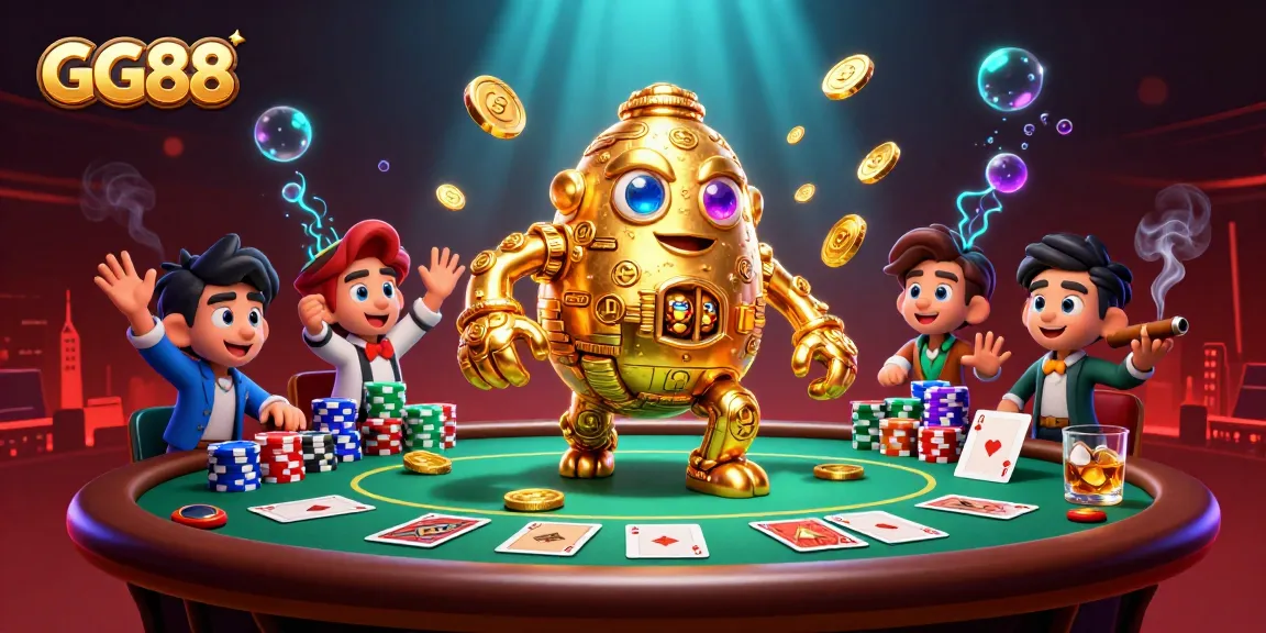 Experience excitement with GG88's golden golem at the vibrant poker scene.