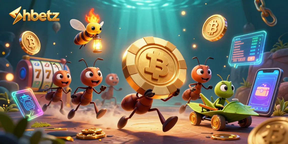 Engage in thrilling gameplay at shbetz, where 3D ants carry a massive poker chip through a vibrant casino adventure.