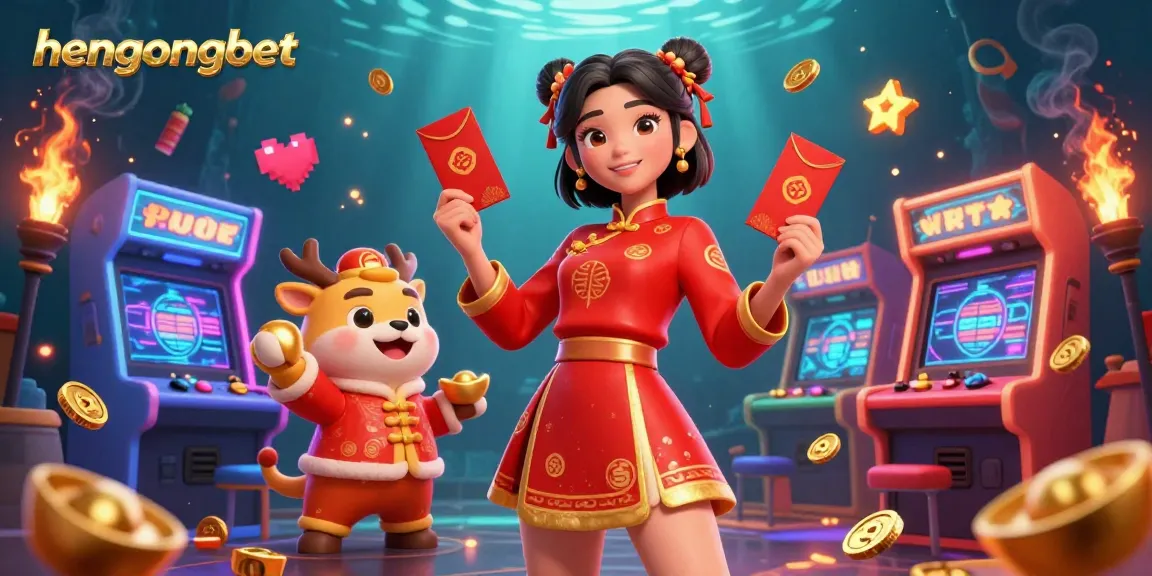 Engage in thrilling gameplay with hengongbet at a vibrant 3D casino scene featuring festive elements.