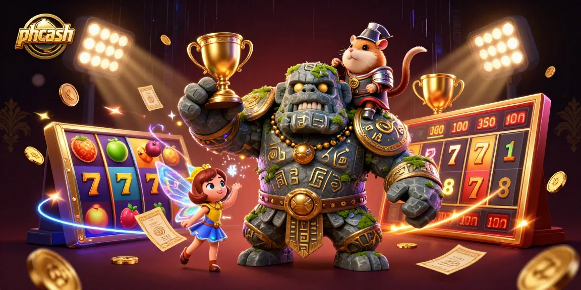 Spin and win with phcash slots in an exciting 3D casino illustration showcasing vibrant game elements.