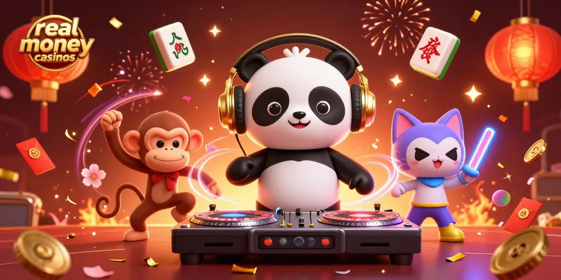 Experience fun and excitement at real money casinos with animated characters and vibrant casino elements.