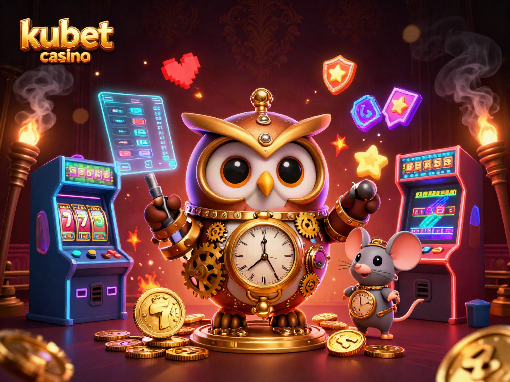 Engage with kubet casino through a vibrant, animated 3D scene featuring iconic gaming elements and characters.