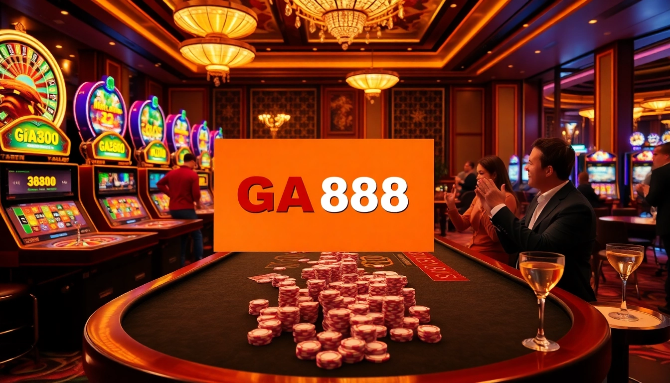Players enjoy the vibrant GA888 casino experience with roulette and slots.