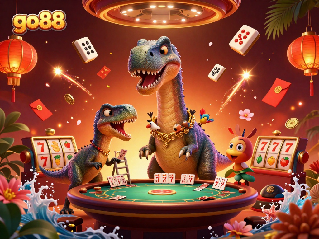 Experience the excitement of go88 with a dynamic 3D casino scene featuring playful characters and vibrant elements.