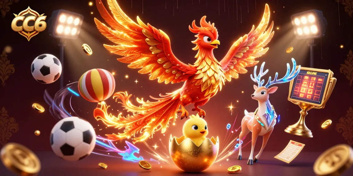 Experience thrilling games at CC6 with a vibrant phoenix and dynamic sports elements.