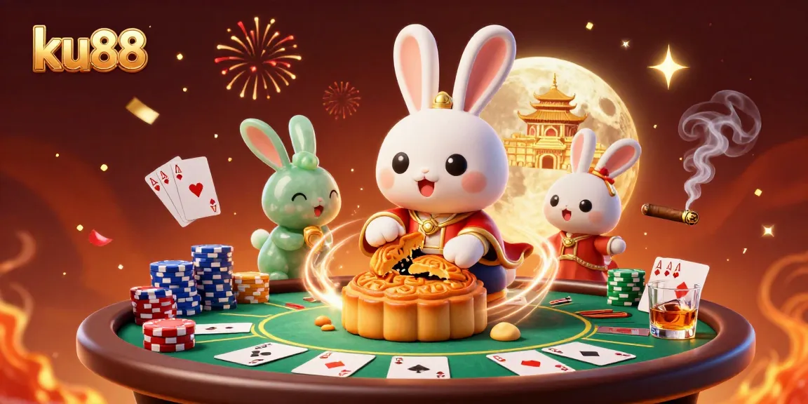 Experience thrilling wins at ku88 with a vibrant scene featuring whimsical moon rabbits and poker elements.