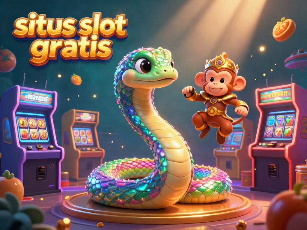 Engage in situs slot gratis with exciting 3D gaming elements, featuring colorful arcade machines and a magical serpent!