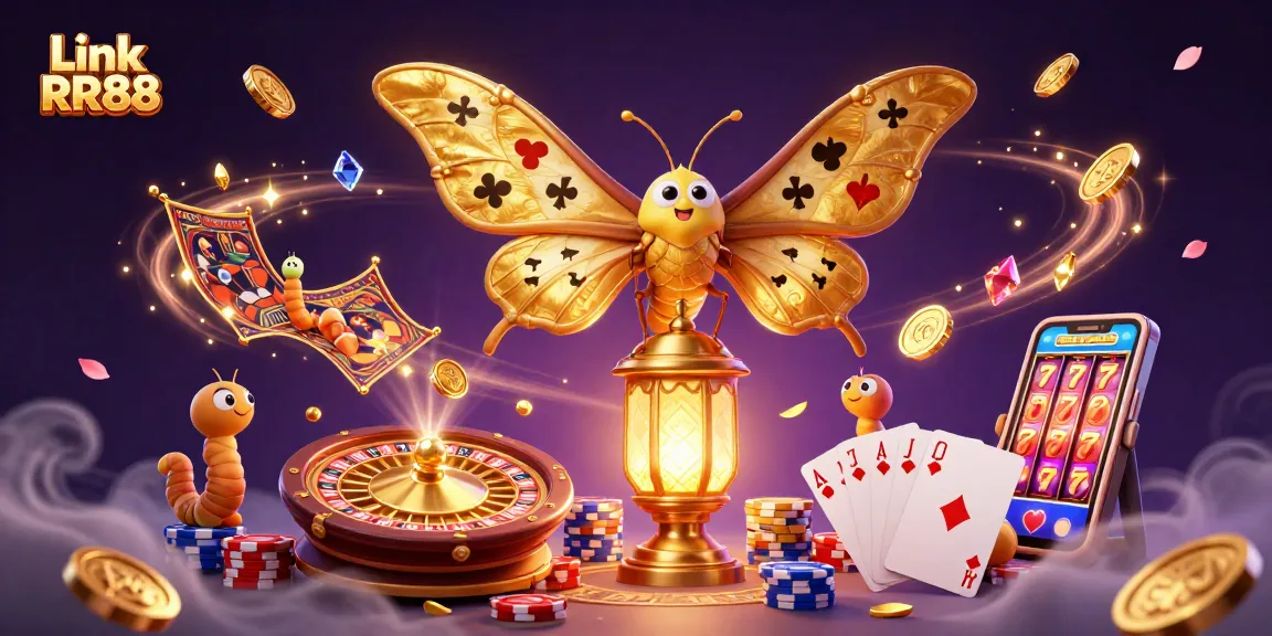 Engage in the exciting world of casino gaming with Link RR88, featuring vibrant 3D illustrations of gambling elements.