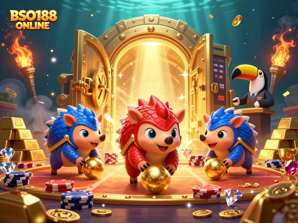Experience thrilling gameplay with BSO188 ONLINE as rival pangolins clash over poker chips.