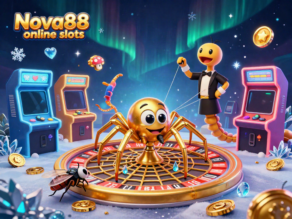 Catch thrilling action in Nova88 online slots with a vibrant 3D casino scene featuring classic game elements.