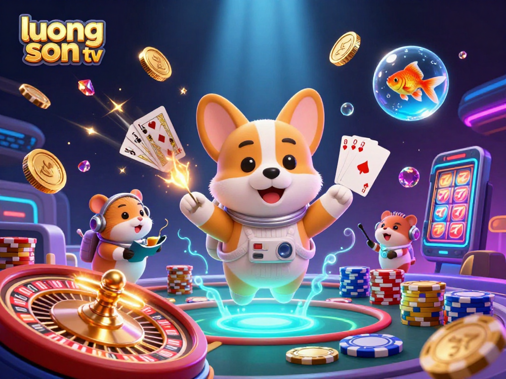 Experience the excitement of luong son tv with a vibrant 3D casino scene featuring playful characters and dynamic gaming elements.