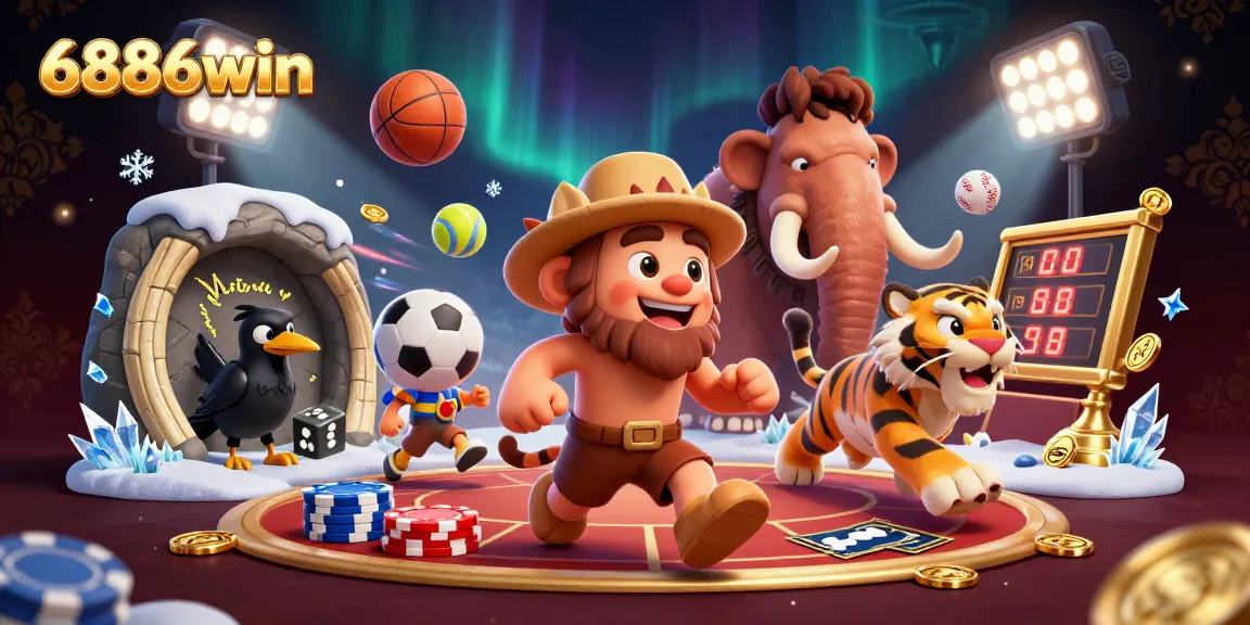 Experience excitement at 6886win as a caveman duo intertwines thrilling sports betting and dynamic casino elements.