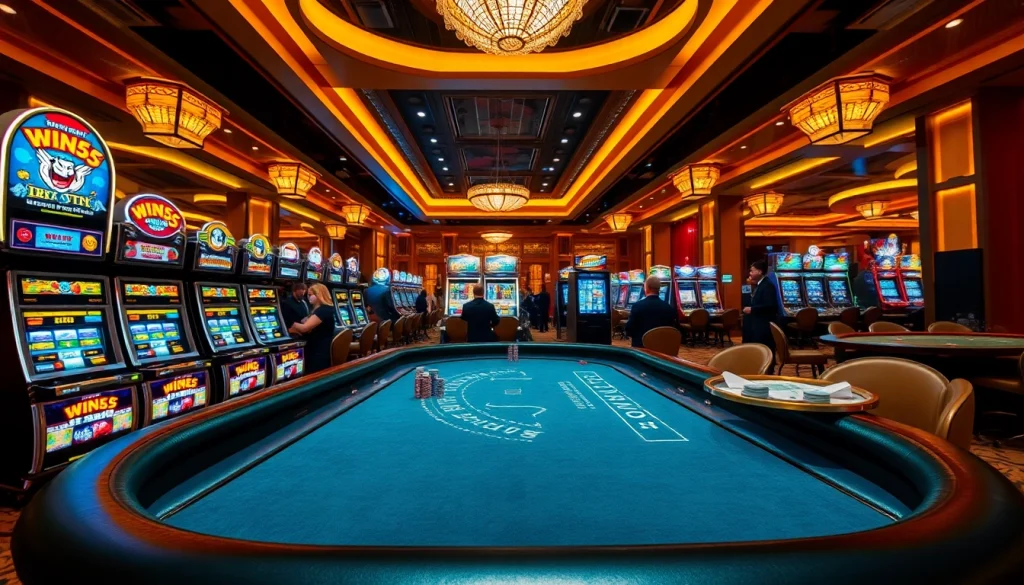 Players enjoying a thrilling game at Win55 Casino, featuring vibrant slot machines and dynamic poker action.