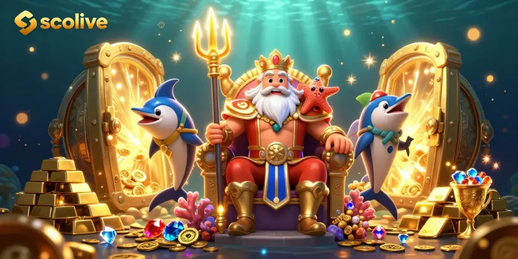 Socolive enhances your betting experience with rich visuals of underwater treasure and gambling excitement.