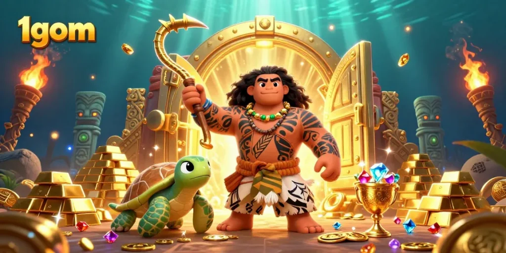 Experience thrilling betting adventures with 1gom's vibrant 3D casino illustration showcasing rich treasures.