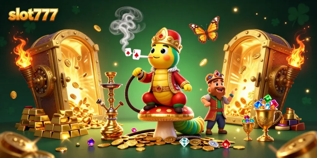 Experience slot777 through thrilling 3D illustration with vibrant characters and dynamic casino elements.