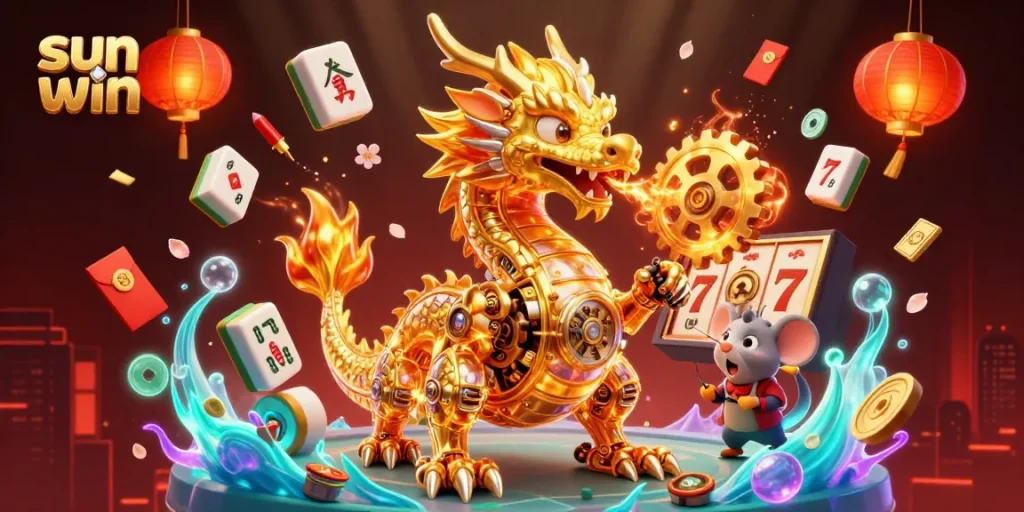 Experience the thrill of sun win with a golden dragon and dynamic casino game elements.